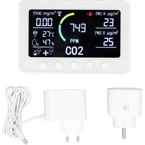 Détecteur intelligent de qualité de l'air avec écran LCD, mesure du dioxyde de carbone, de la température et de l'humidité, AC100–240V, prise européenne (1/5)