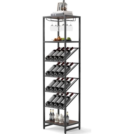 COSTWAY 7-Tier Freestanding Wine Rack Liquor Storage Stand w/Open Shelves-Black (1/5)