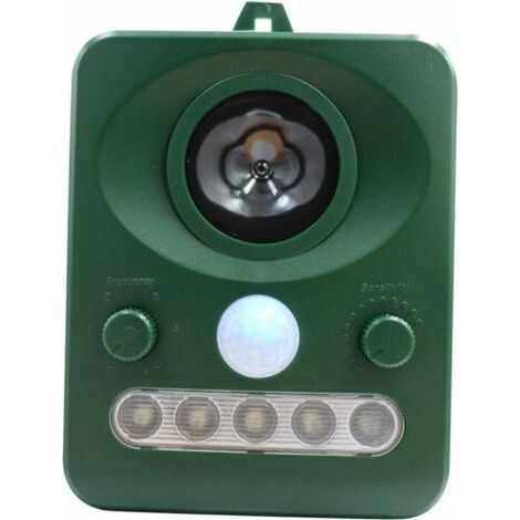 Dissuasore per uccelli a ultrasuoni per esterni, alimentato a energia solare, doppia ricarica solare, design impermeabile, batteria aggiuntiva inclusa, colore verde erba. (1/4)