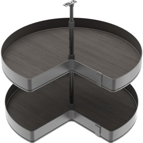 Emuca Coppia di cestelli girevole Harmony 3/4, Modulo larghezza 800mm, Altezza regolabile, Acciaio e Legno, Grigio antracite 8383335 EMUCA