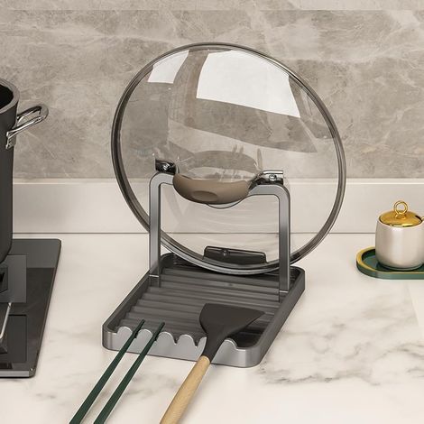 Scolamestoli con supporto per coperchio, scolautensili da cucina con tappetino scolapiatti, supporto per coperchio resistente al calore, organizer da banco per cucchiai, pinze, spatole, semplice scola