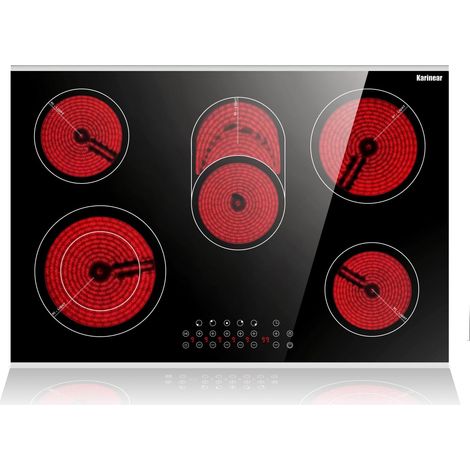Karinear Plaque Vitrocéramique 5 Feux Encastrable, Table de Cuisson 77 cm, Table Ceramique Cuisson 4 Foyers avec Commande Tactile, Minuterie, Sécurité Enfants, 220-240V, 8400W, sans Prise