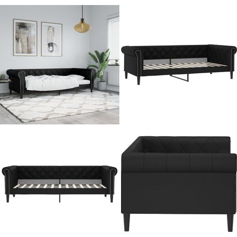 Tagesbett Schwarz 90x200 cm Kunstleder - Schlafsofa - Sofa-Bett (1/5)