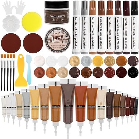 Wood Pulp Repair Kit 18 Colours Wood Scratch Repair 8 Wood Touch Up Pen with Wax Wood Furniture for Repair Scratches Cracks Holes Cabinets Tables (1/5)