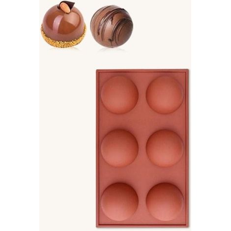 Moule en silicone demi-sphère à mousse, 6 hémisphères, bombe au chocolat praliné marron (1/5)