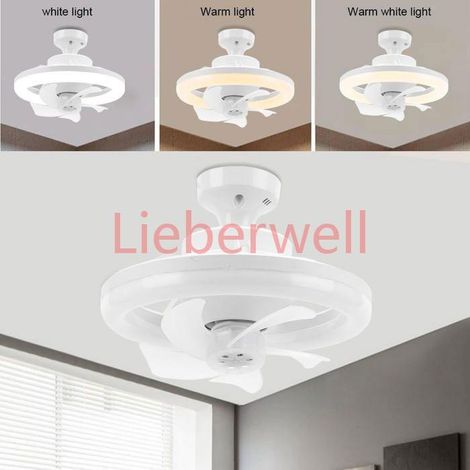 10" Lampe E27 Ventilateurs De Plafond Silencieux 48W, Température 3 couleurs, 360°Lumière de ventilateur à tête bl LAMPE DECORATIVE (1/4)