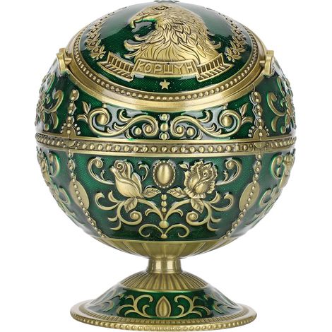 Cendrier Vintage Globe Aigle Vert Alliage Zinc avec Couvercle Décoratif (1/5)