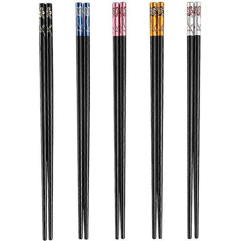 Baguettes réutilisables, lot de 5 paires de baguettes en fibre de verre, baguettes chinoises, antidérapantes, faciles à utiliser - Cinq couleurs (1/5)