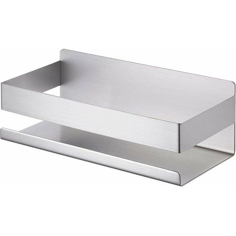 Mensola da bagno non forata, mensola da doccia in acciaio inox SUS304, mensola adesiva da parete 23CM spazzolata, (1/4)
