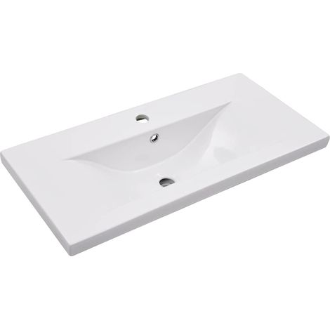 Lavabo encastré Vasque à poser Luxueux, Bac à laver, 81 x 39,5 x 18,5 cm Céramique Blanc OIB4458E (1/5)
