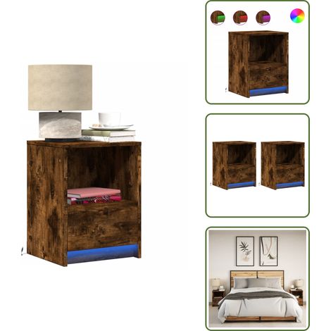 Nachttische mit LED-Leuchten 2 Stk. Räuchereiche Holzwerkstoff - Nachttisch - Nachttische - Nachtschrank - Nachtkonsole (1/5)
