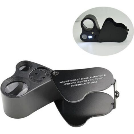 (Noir),30 X 60 Loupe Bijoutier, LED Loupe Eclairante Horloger, Gemmes Bijoux Pierres Timbres Pieces Montres Loisirs Antiques ModèLes Poche Monocle Loupe Grossissante Verre 30 X 60 mm