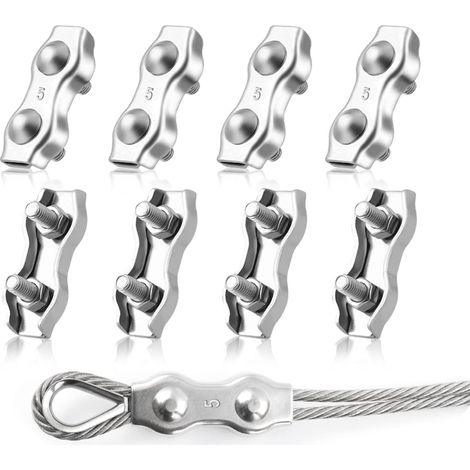M5 Duplex Clips Serre-Câbles, 8 Pièces Pinces De Câble Métallique Duplex En Acier Inoxydable 304, Câble à Pince 5mm pour Cordes à Linge en Câble Métallique, Voiles de Soleil