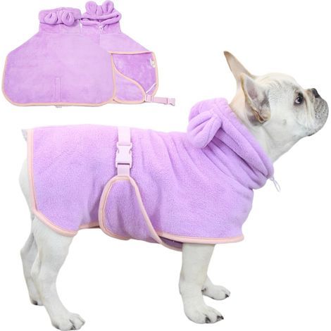 Hooded Bathrobe for Dogs and Cats, Soft Microfiber, Adjustable Collar, Belly Strap, Quick Drying for Bath and Beach (1/5)