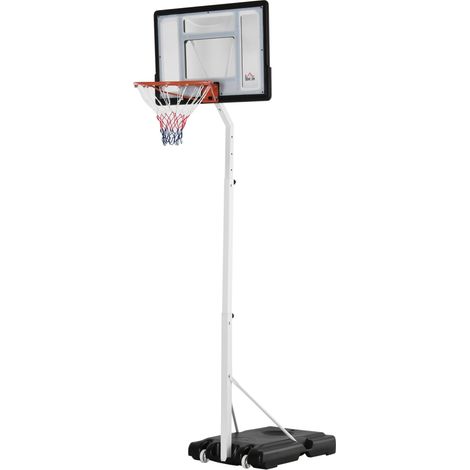 Panier de Basket pour Adultes avec Planche en PVC Réglable 210-260 cm Roues Intégrées Blanc (1/5)