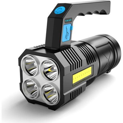 Lampe Torche LED - COB Rechargeable 1200 mAh - Étanche IPX4 - 4 Modes - Portative Poche pour Camping Randonnée Pêche Urgence - 1 Pièce