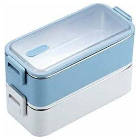 Contenitore per il pranzo in acciaio inox a doppio strato da 1100 ml, adatto al microonde, per studenti, colore blu. (1/5)