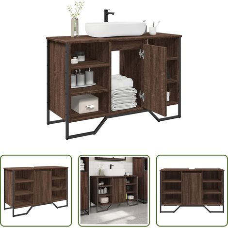 Bad Schrank - Waschbeckenunterschrank Braun Eichen-Optik 91x35x60 cm (1/5)