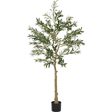 Plante artificielle, olivier artificiel, 150 cm, 720 feuilles, 40 olives, pot de fleurs robuste, plante décorative, verte
