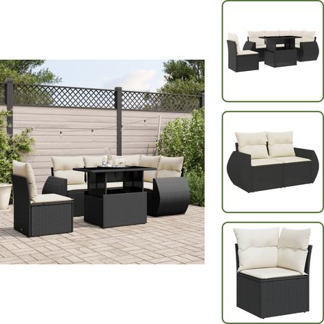 6-tlg. Garten-Sofagarnitur mit Kissen Schwarz Poly Rattan - Gartenmöbel Set - PE-Rattan Möbel - Outdoor Lounge - Gartenecke - Sofasatz (1/5)