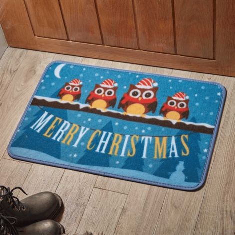 60cm x 40cm Festive Owls Fabric Christmas Doormat (1/4)