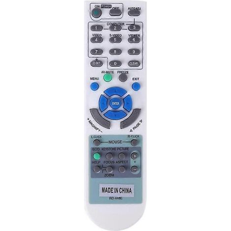 Télécommande de remplacement compatible avec les projecteurs NEC RD-448E, V260X+, V300X+, V260, RD-443E et LT180+ (blanche). (1/5)