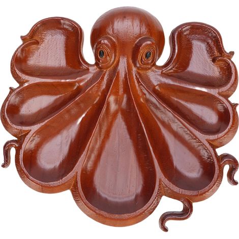 Einzigartiges, wiederverwendbares Serviertablett aus Holz für Nüsse, Snacks, Wurstwaren, Käse, Obst, Oktopus A (1/5)