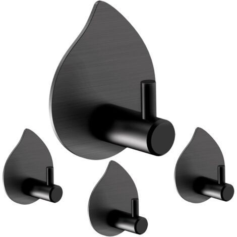 Stainless Steel Adhesive Wall Hook, 4 Pcs Heavy Duty Kitchen Towel Hook, Self Adhesive Coat Rack No Nails or Screws for Bathroom Kitchen, Kids Wall Hooks Black