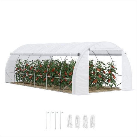 Serre de jardin tunnel 18 m² avec porte et 12 fenêtres PE Blanc (1/5)