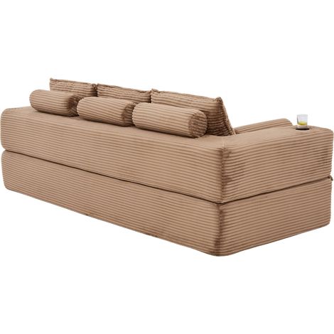 Faltbares 3-Sitzer-Schlafsofa aus Cord mit Taschen, Becherhaltern und Kissen (1/5)