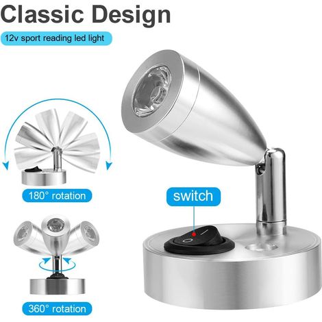 12V LED Spot Lampe de Lecture Interrupteur Réglable Lumière Chaude pour Camping Car Van Bateau Led Lumière Intérieure (2 PCS) (A-ON/OFF Switch)