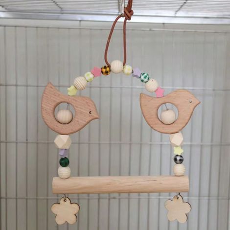 Balançoire en bois pour oiseaux - accessoires pour cages de perroquets, perruches et calopsittes - balançoire - échelle - perchoir en bois - jouets pour inséparables, calopsittes, étourneaux et perruc (1/5)