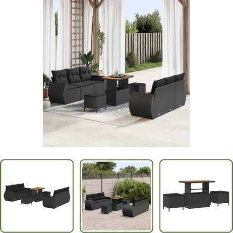 vidaXL Mobilier extérieur - Ensemble de canapé de jardin avec coussin 9 pcs Noir polyrotin (1/5)