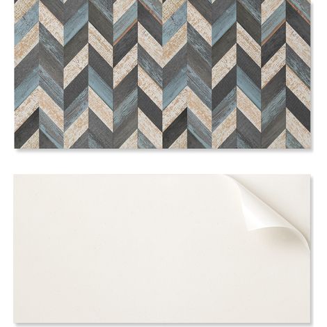 Azulejos de vinilo para ba帽o con estampado de zigzag y madera, 10x40x20 cm.