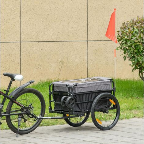 Remolque de bicicleta 2 en 1 de acero negro, ruedas neumáticas 20", 40 kg, 130 x 64 x 103 cm (1/5)