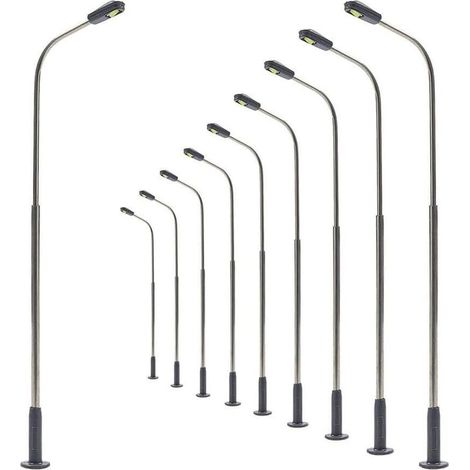 Lot de 10 lampadaires LED modèle 1:50 blanc chaud, phare simple de calibre H0 TT (1/5)