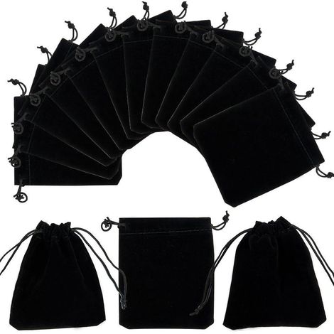 Lot de 50 pochettes à cordon en velours, 3,9" x 5" noires, pour bijoux, mini-sacs à dés, sacs cadeaux en tissu, sacs de fête, sacs à friandises d'Halloween pour bijoux, bracelets, montres, rangement d (1/5)