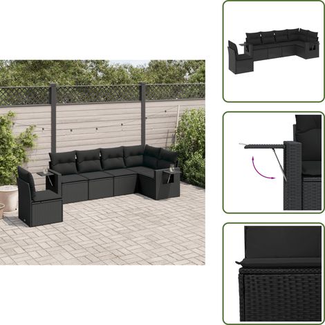 The Living Store 6-tlg. Garten-Sofagarnitur mit Kissen Schwarz Poly Rattan - Gartensessel (1/5)