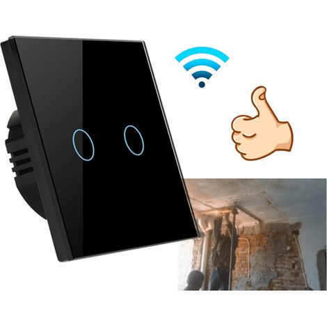 Interrupteur intelligent WiFi à un fil AC90-240V, norme européenne, tactile + commande vocale Alexa RF, noir, deux positions (1/5)
