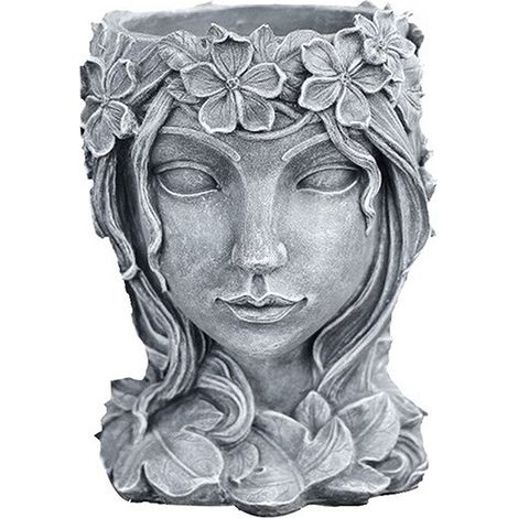 Pot de Fleurs Décoratif Résistant et Respirant pour Plantes - avec Trou de Drainage en Résine Grey (Dimensions 20 x 15.8 x 14.5 cm) (1/3)