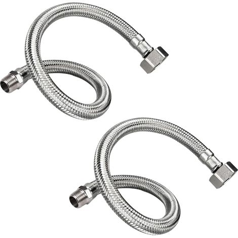 Lot de 2 tuyaux flexibles 3/8" en acier inoxydable 304 - Tuyau de raccordement - Tuyau d'eau potable - Tuyau flexible pour robinet, robinet d'angle, robinet de cuisine (1/5)