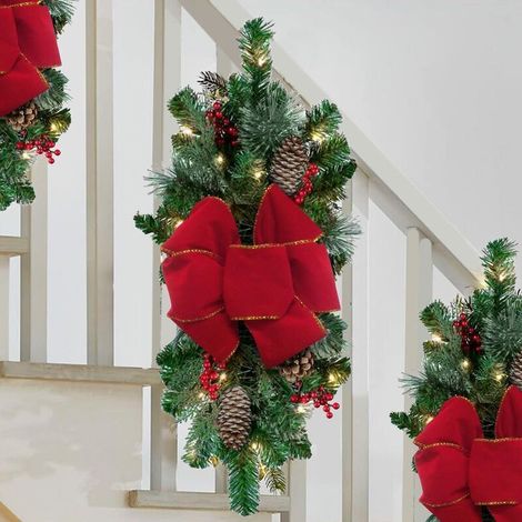 YMYNY Prelit Guirlande de Noël en forme de larme, 45 cm, décorations d'escalier en pin, pour porte d'entrée, intérieur ou extérieur, décoration de Noël
