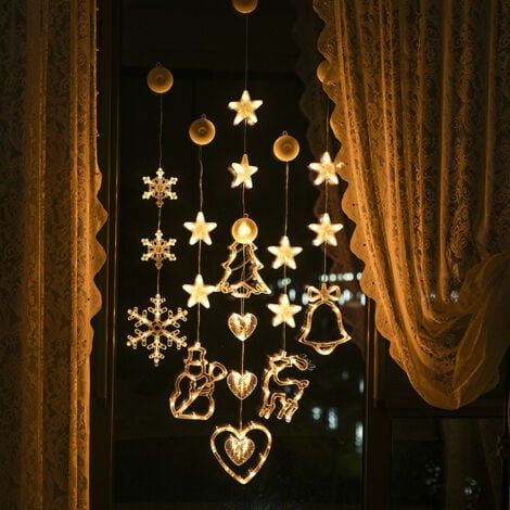 Flocon de Neige de Noël LED Lumière Ventouse Père Noël Bonhomme de Neige Starlight Arbre de Noël Pendentif Maison Fenêtre Décoration Lumières 6 Pièces (1/4)
