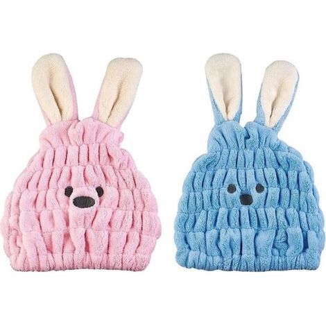 Serviette séchage cheveux.Serviette cheveux secs en forme lapin Baotou.serviette à cheveux à séchage Absorbant en Velours De Corail (1/4)