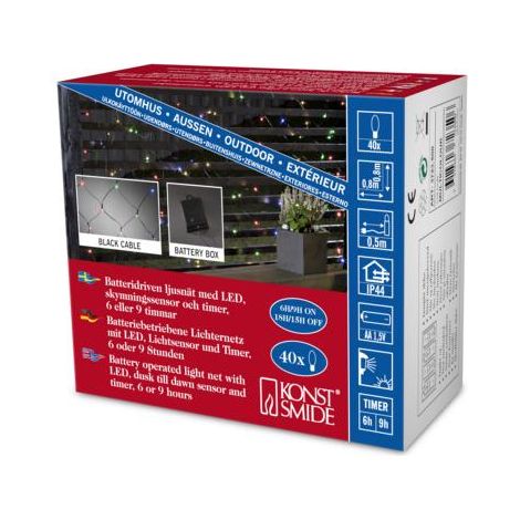 LED Lichternetz, Lichtsensor Timer, Außen 40 bunte LED