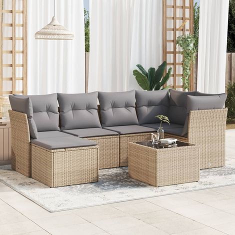 Set sofás de jardín 7 piezas y cojines ratán sintético beige vidaXL (1/3)
