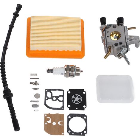 Vergaser-Reparatursatz für STIHL FS120 Motorsense mit Zündkerze, Luftfilter, Kraftstoffschlauch, Dichtung und Wartungszubehör. (1/5)