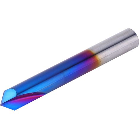 Fraise à chanfreiner 90° 2 dents, carbure monobloc, revêtement bleu, fraise à défoncer 8x60L pour bois, métal, aluminium, finition précise, coupe nette, outil robuste. (1/5)