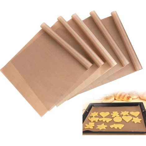 Lot de 5 feuilles de téflon - Tapis de cuisson en téflon - Papier sulfurisé - Tapis de cuisson - Plaque de cuisson - Tapis à pâte - Tapis de four - Réutilisable - Pour la cuisson et le repassage - Mar (1/5)