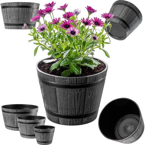 KADAX Blumentopf set, aus Kunststoff, runder, 23 cm + 30 cm + 40 cm, Dunkelgrau (1/5)